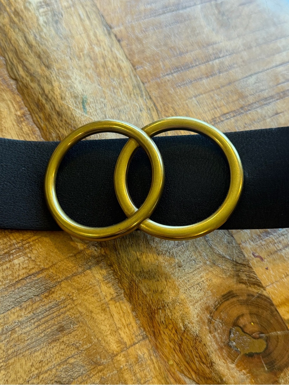 Express Black Belt with Gold Double-Ring Buckle with elastic waist and button